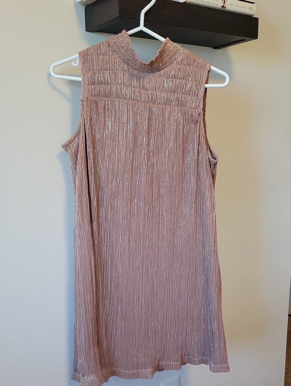 Nine West Sleeveless Metallic Rose Pleated High-Neck Mini Dress